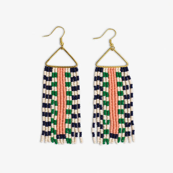 Brooke Two-Tone Checked Border Beaded Fringe Earrings St. Tropez