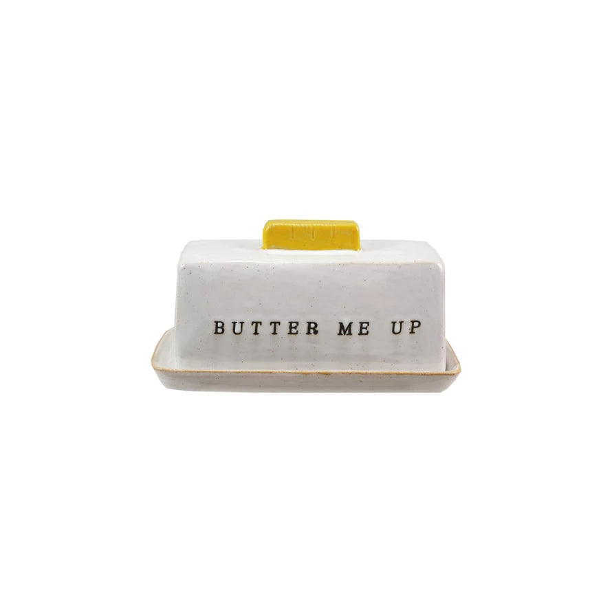Stoneware Butter Dish w/ Debossed "Butter Me Up"