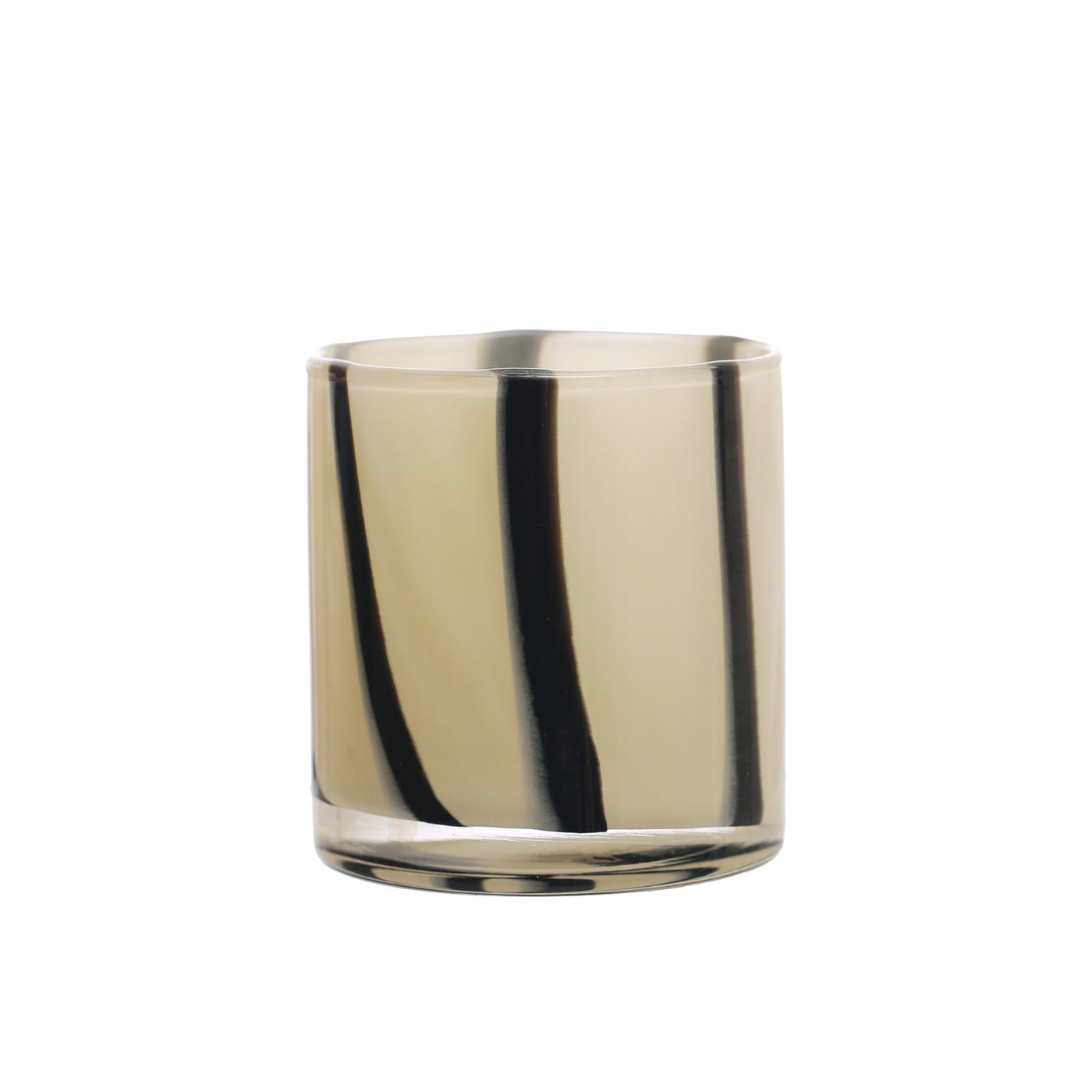 Glass Candle Holder w/ Black & Cream Stripe