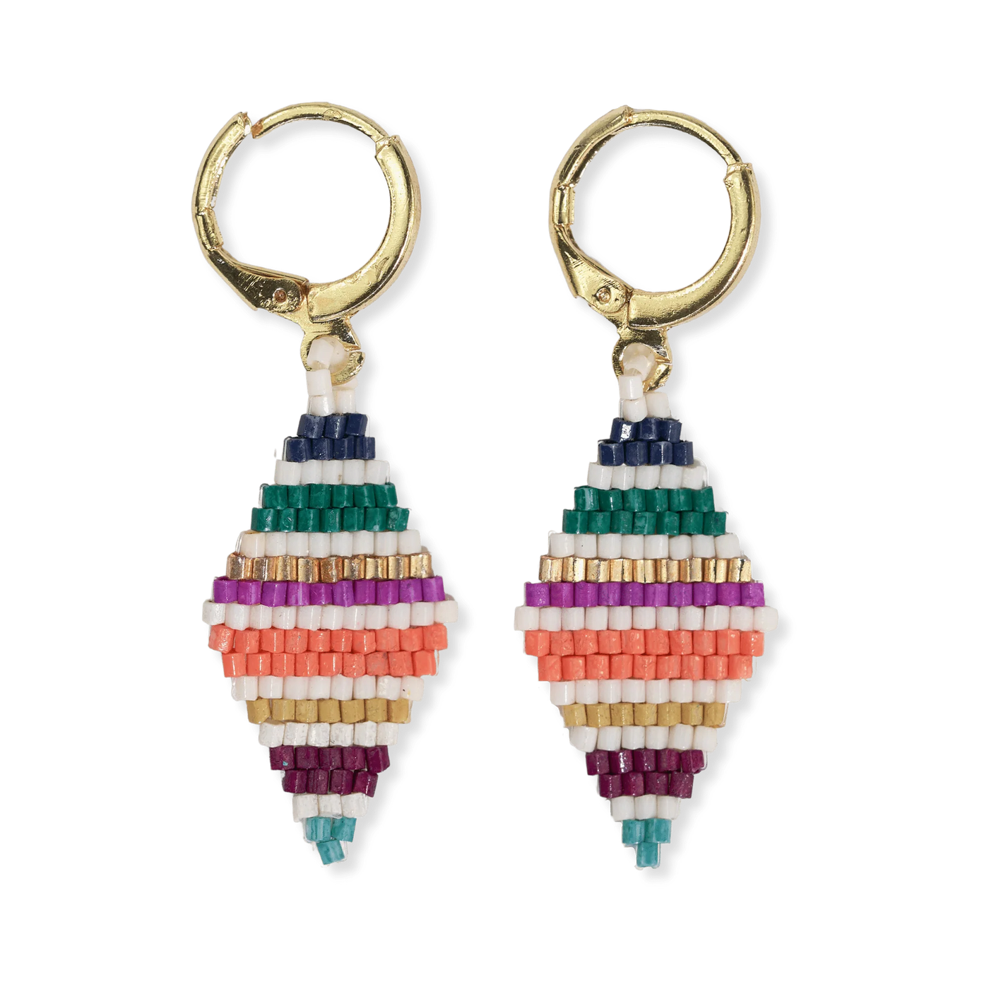 Ink & Alloy Carmen Mini Gold Hoop Horizontal Stripes Beaded Drop Earrings Muted