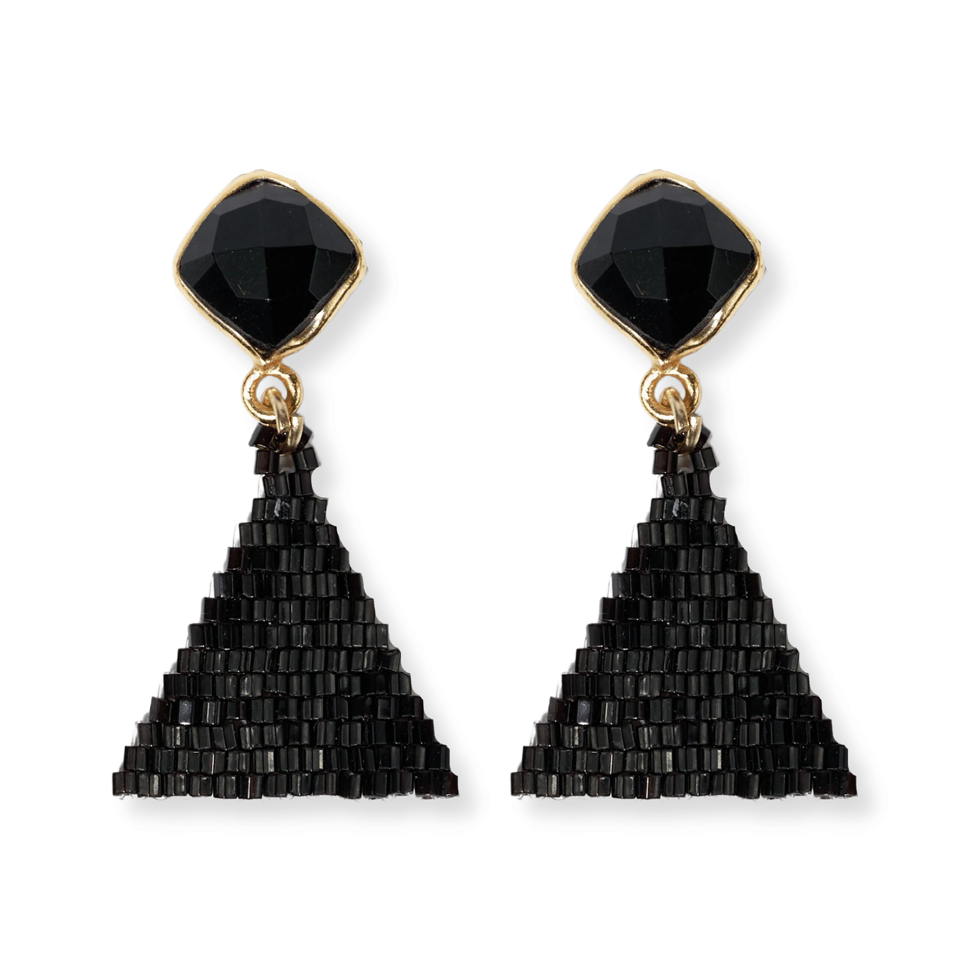 Ink & Alloy Celia Small Triangle Drop With Semi-Precious Stone Post Black
