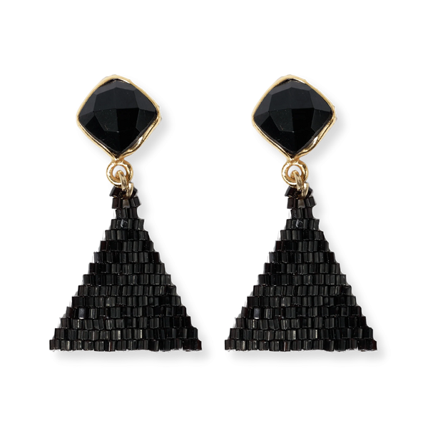 Ink & Alloy Celia Small Triangle Drop With Semi-Precious Stone Post Black