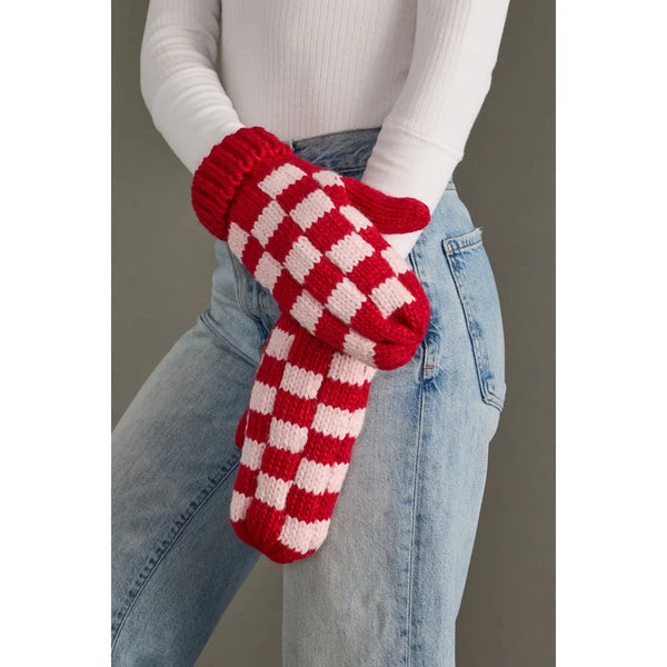 Red & Pink Checkered Mittens