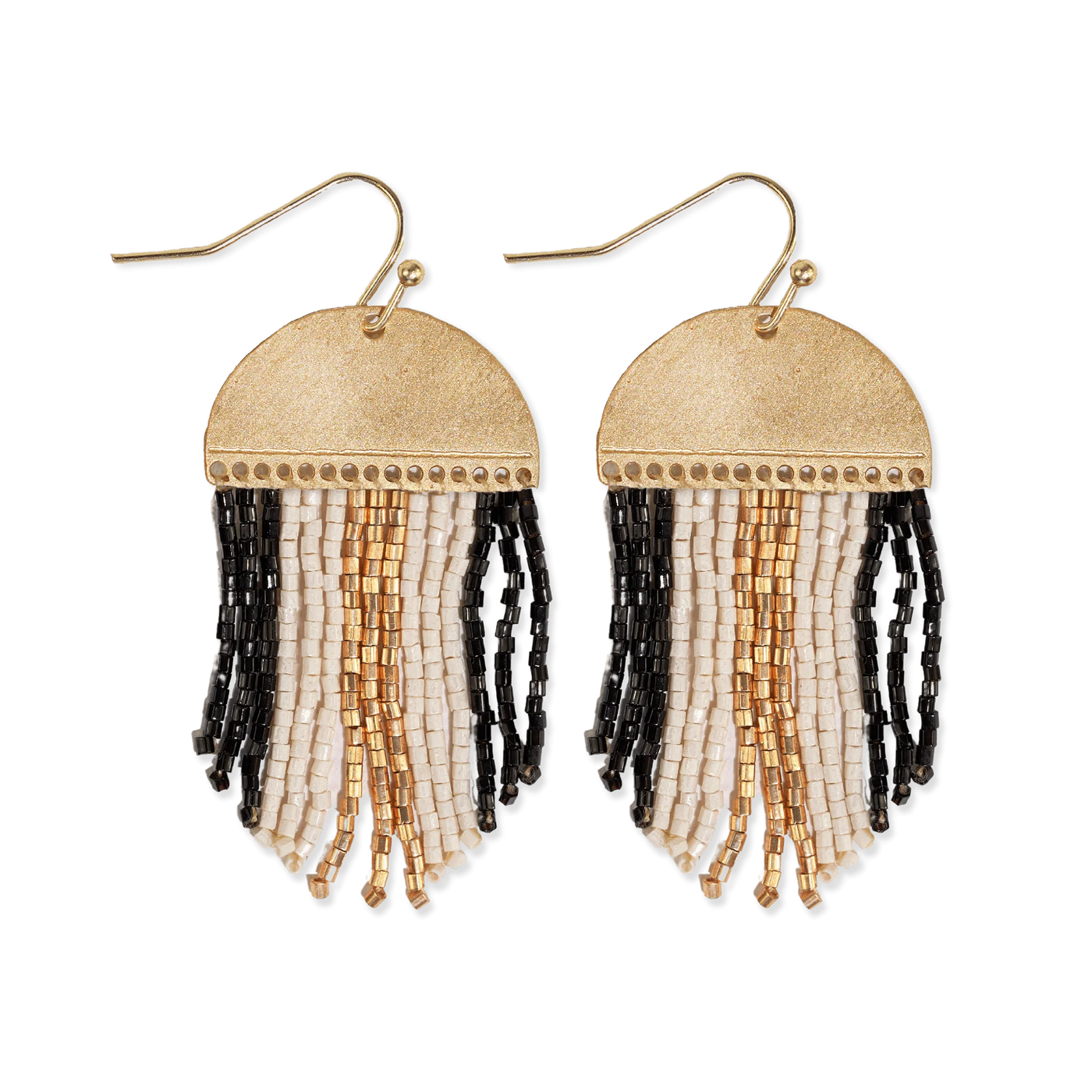 Ink & Alloy Claudia 3 Color Stripe Short Beaded Fringe Earrings Black/White