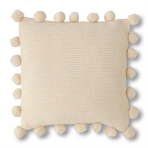 Cream Moss Stitch Pillow w/ Poms