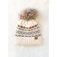 Cream, Black, Camel Patterned Pom Hat