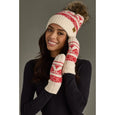 Cream & Red Patterned Pom Hat