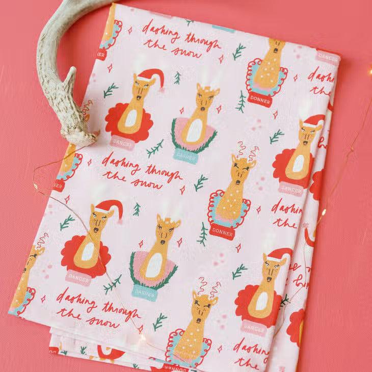 Doe A Deer Design Santa's Favorite Reindeer Full Pattern Tea Towel