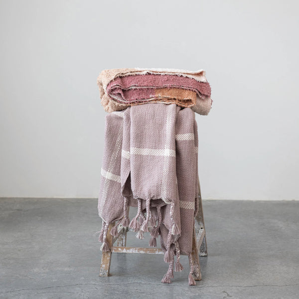 Woven Cotton Slub Throw-Lilac