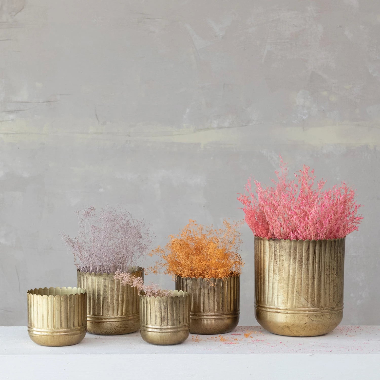 Metal Ribbed Planters w/ Scalloped Rims