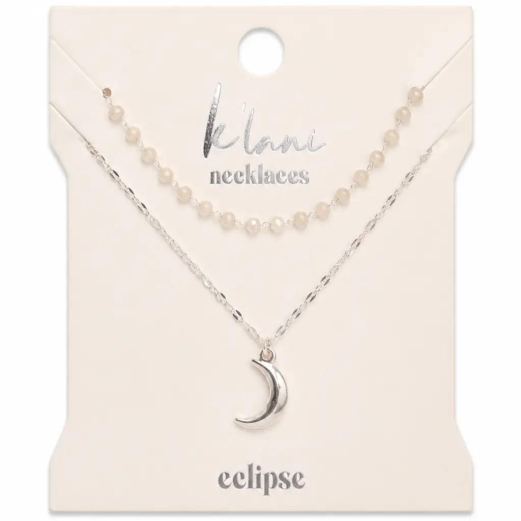 Eclipse Silver Moon Charm Necklace Set
