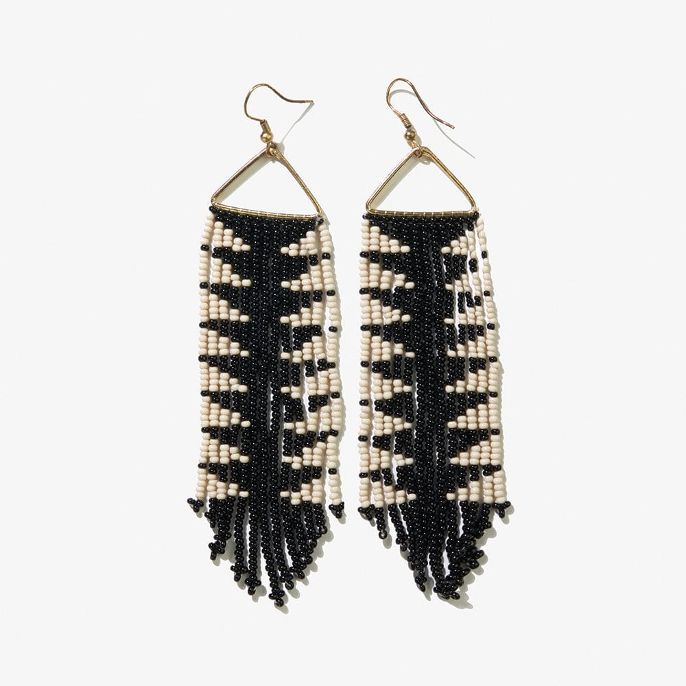 Emilie Arrow Beaded Fringe Earrings Black