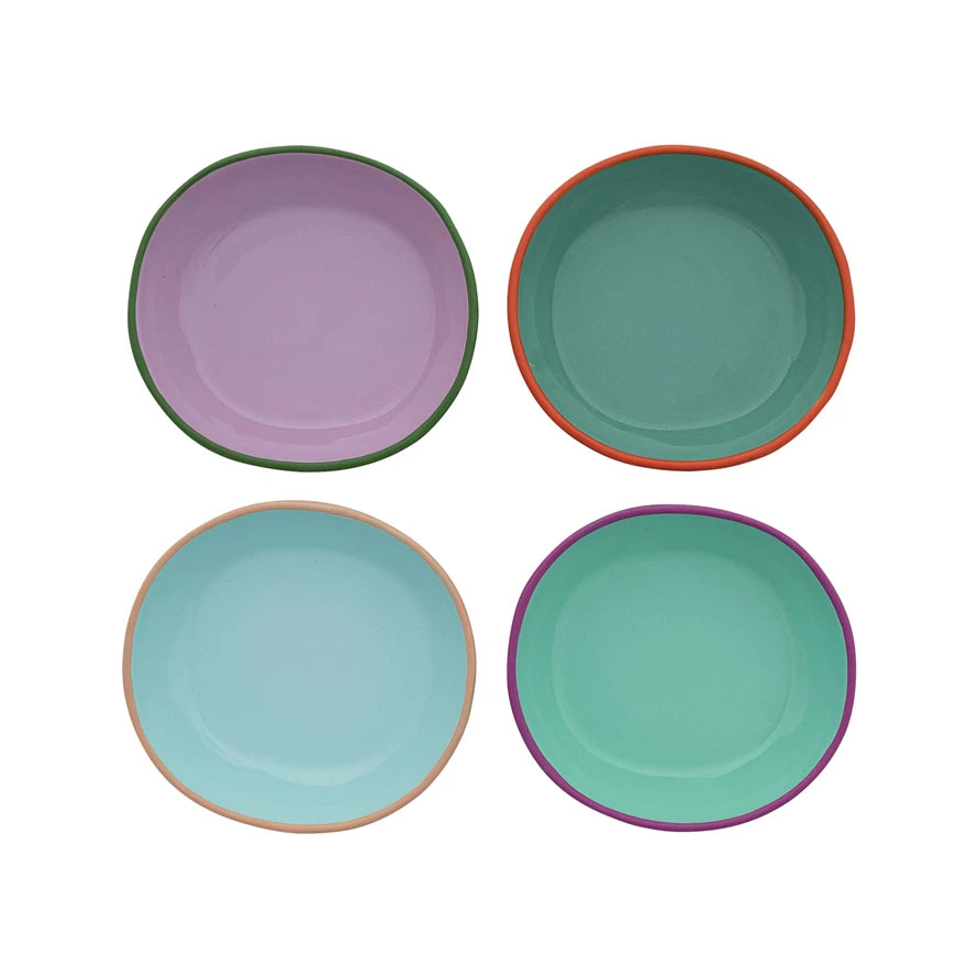 Enameled Stainless Steel Dish with Colored Edge