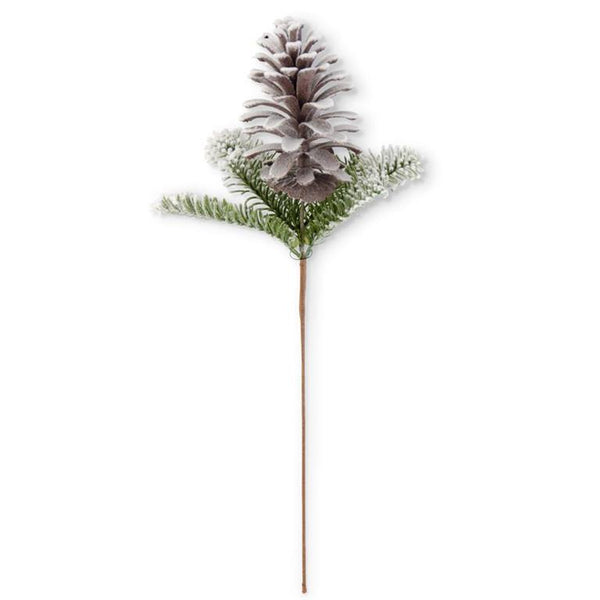 21 Inch Flocked Fir and Pinecone Stem