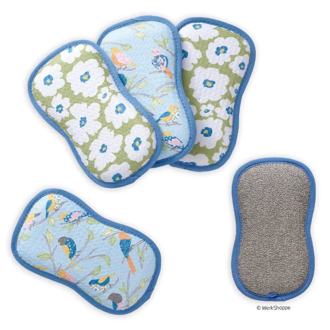 Floral Finch & Friends Scrubbies, Set of 4