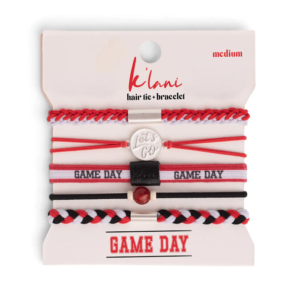 Gameday K'lani Hair+Tie Bracelet- Red/Black/White