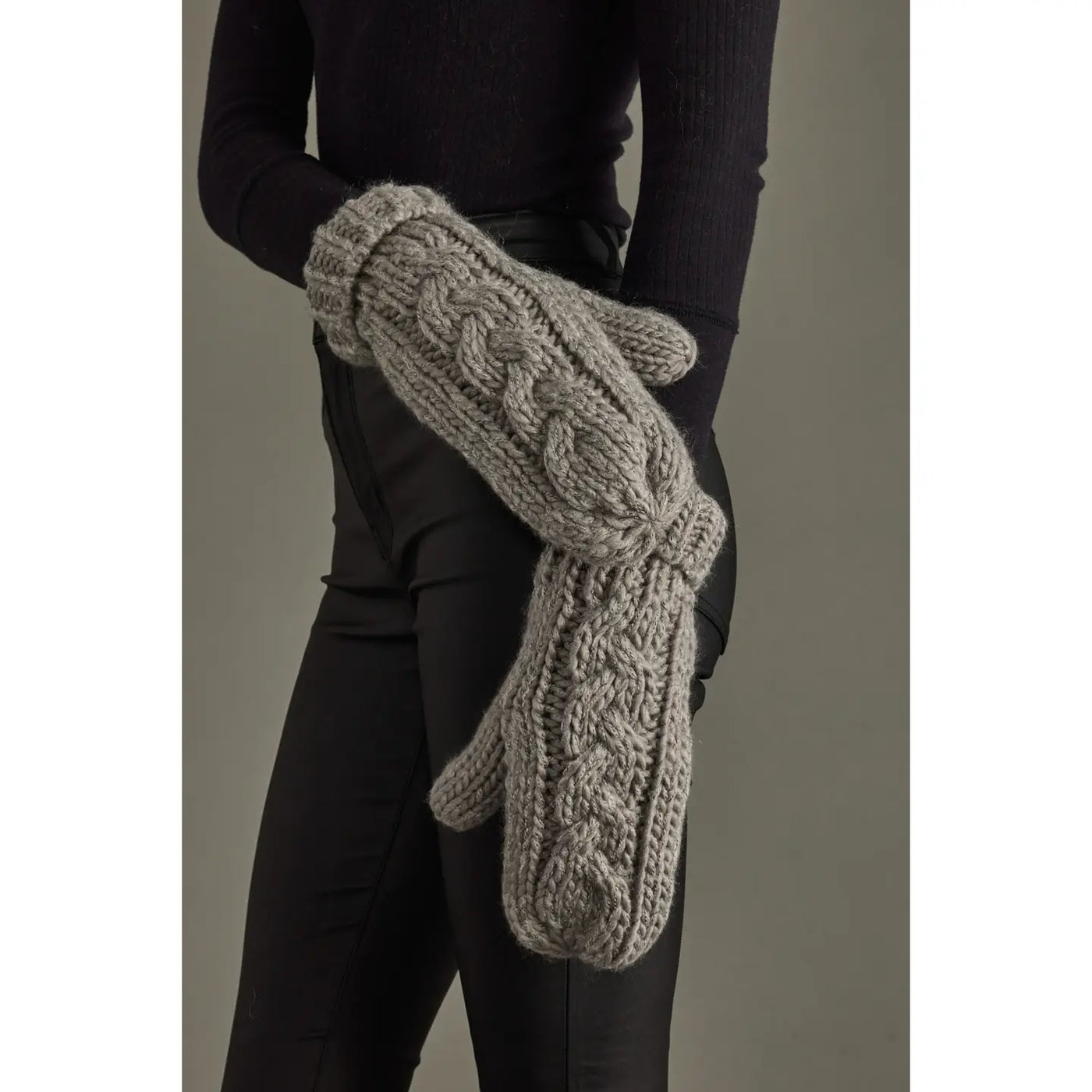 Gray Cable Knit Mittens