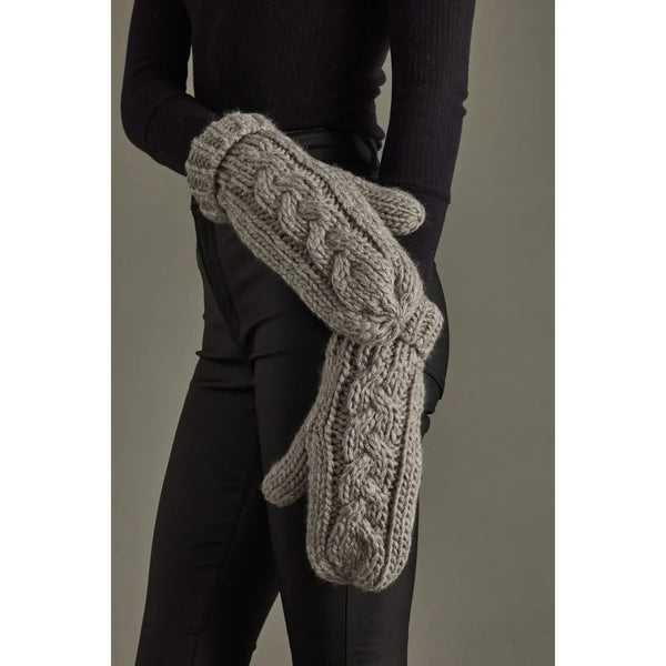 Gray Cable Knit Mittens