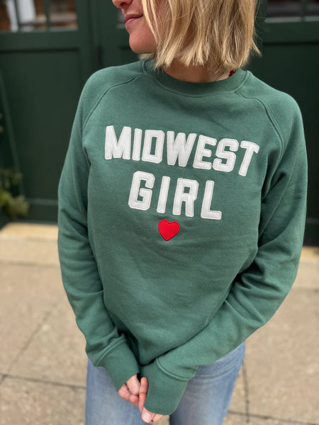 Midwest Girl Applique Crew in Green