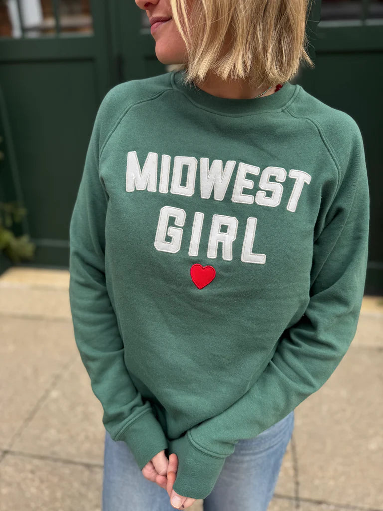 Midwest Girl Applique Crew in Green
