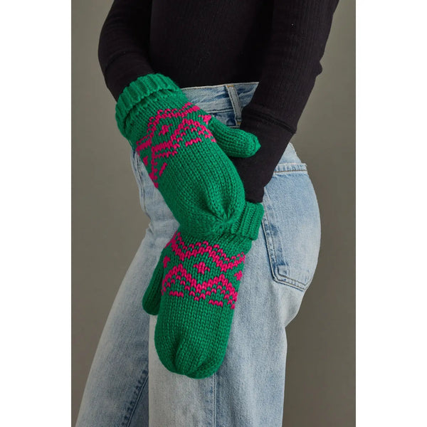 Green & Speckled Patterned Mittens