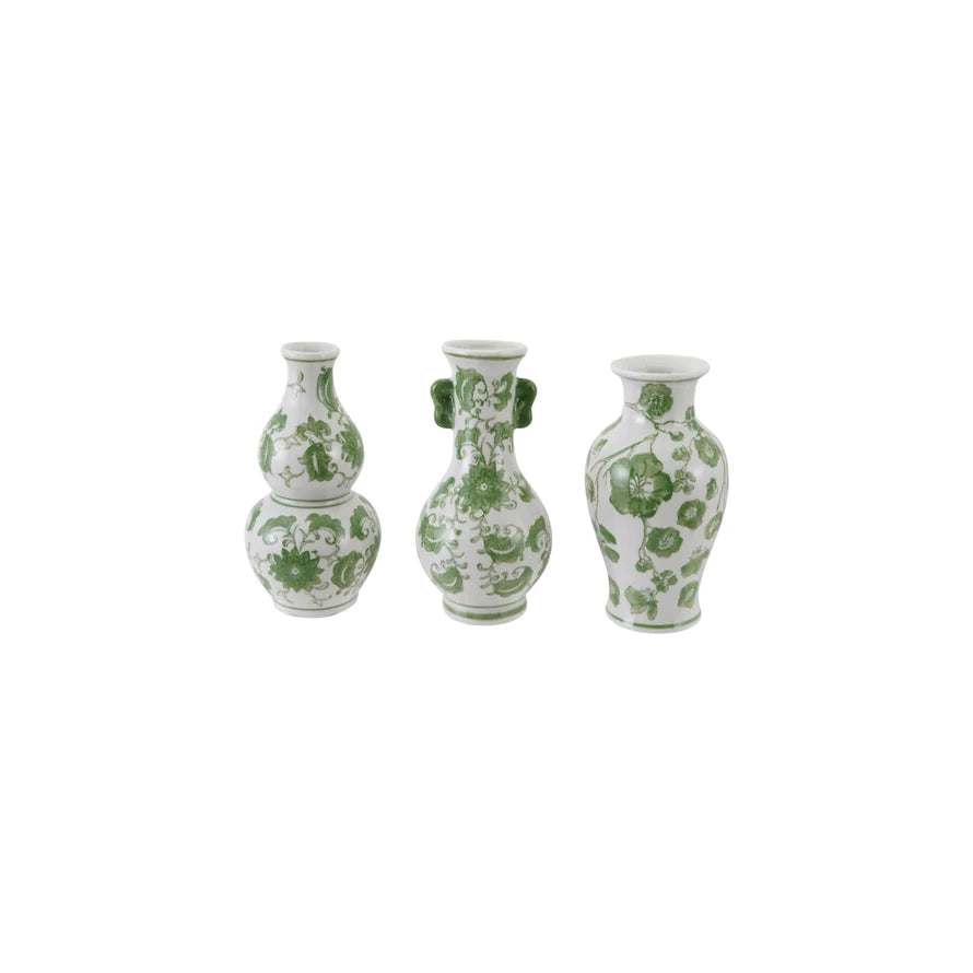 Green & White Floral Vases