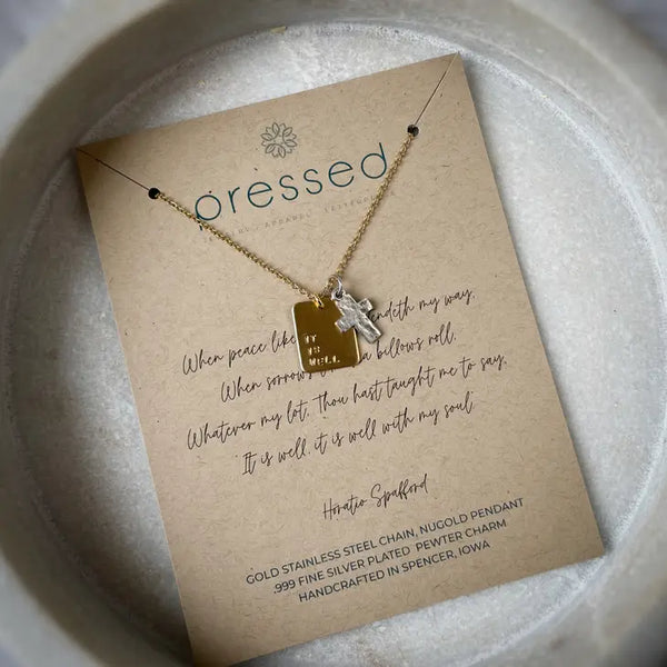 Pressed It Is Well Rectangle Necklace