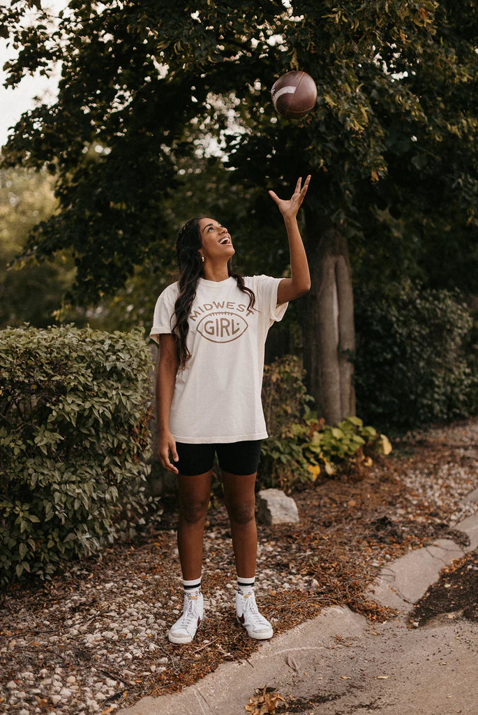 MIDWEST GIRL FOOTBALL TEE IN IVORY