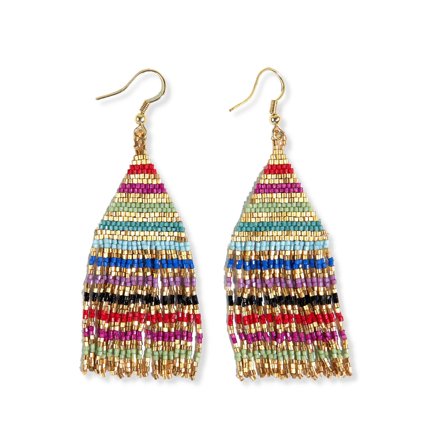 Ink & Alloy Lexie Horizontal Gold Lines Beaded Fringe Earrings Multicolor