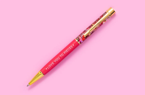 Pen - "Love You To Pieces" - Red w/ Red + Pink Confetti