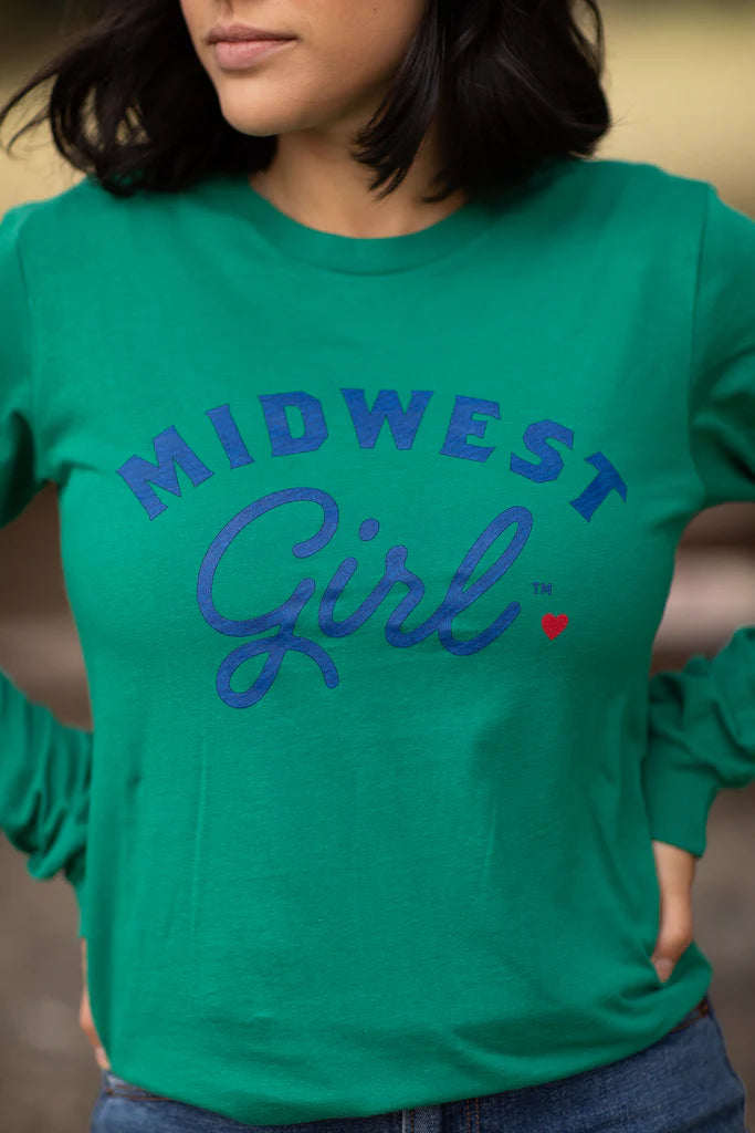 Midwest Girl Long Sleeve Tee-Green