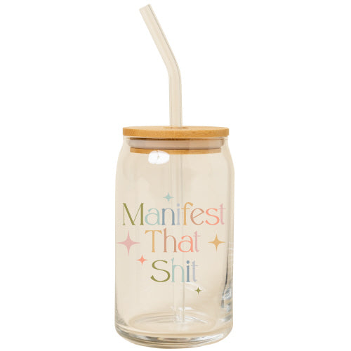 Glass cup w/lid - Manifest That Shit
