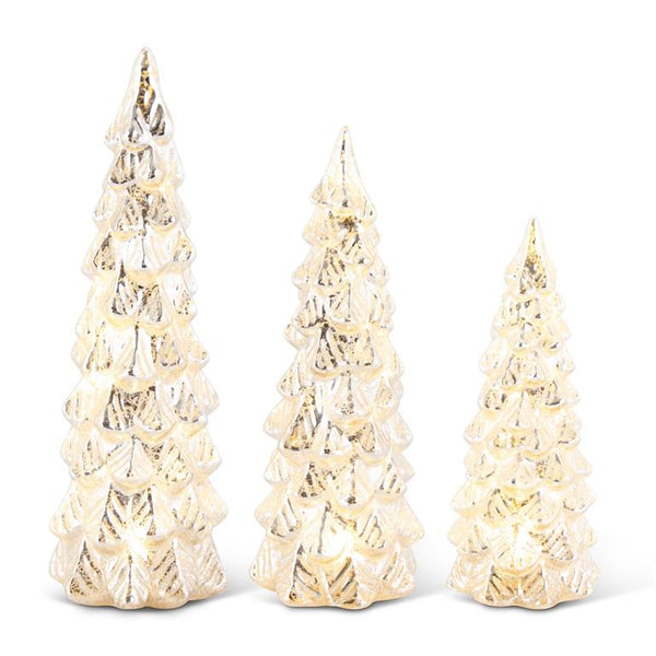 Glittered LED Silver Mercury Glass Tree- 3 Sizes