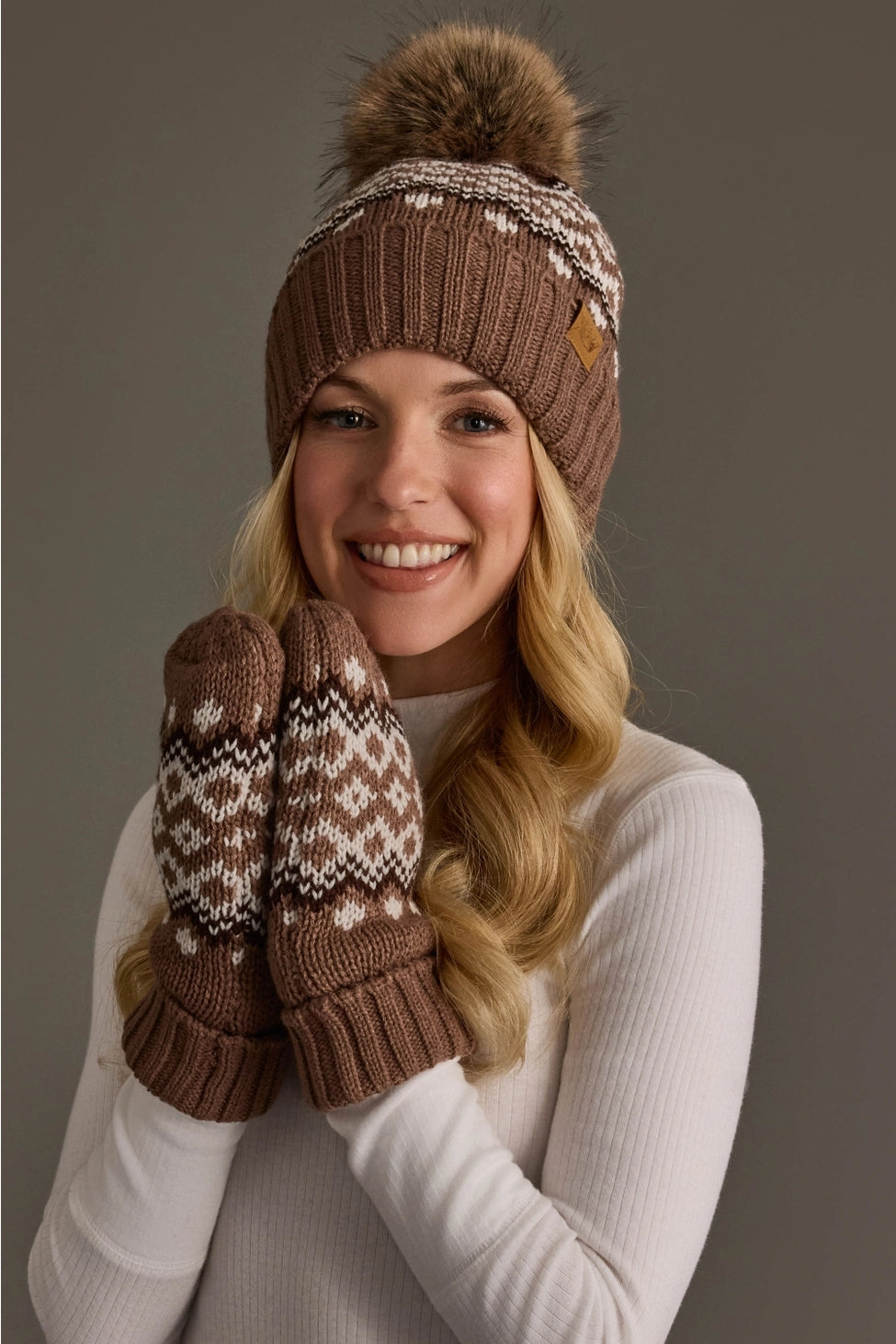 Mocha, Lt. Taupe & Brown Patterned Mittens