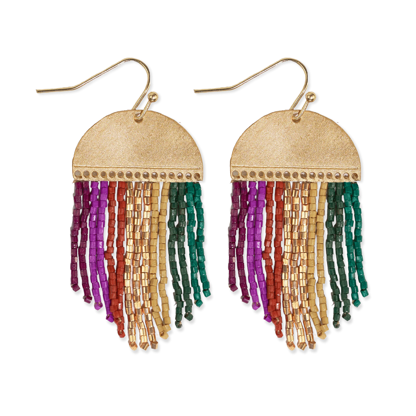 Ink & Alloy Claudia Multi-Striped Short Beaded Fringe Earrings Muted