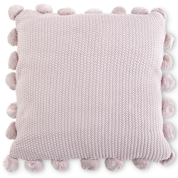 Pink Moss Stitch Knit Pillow w/ Poms