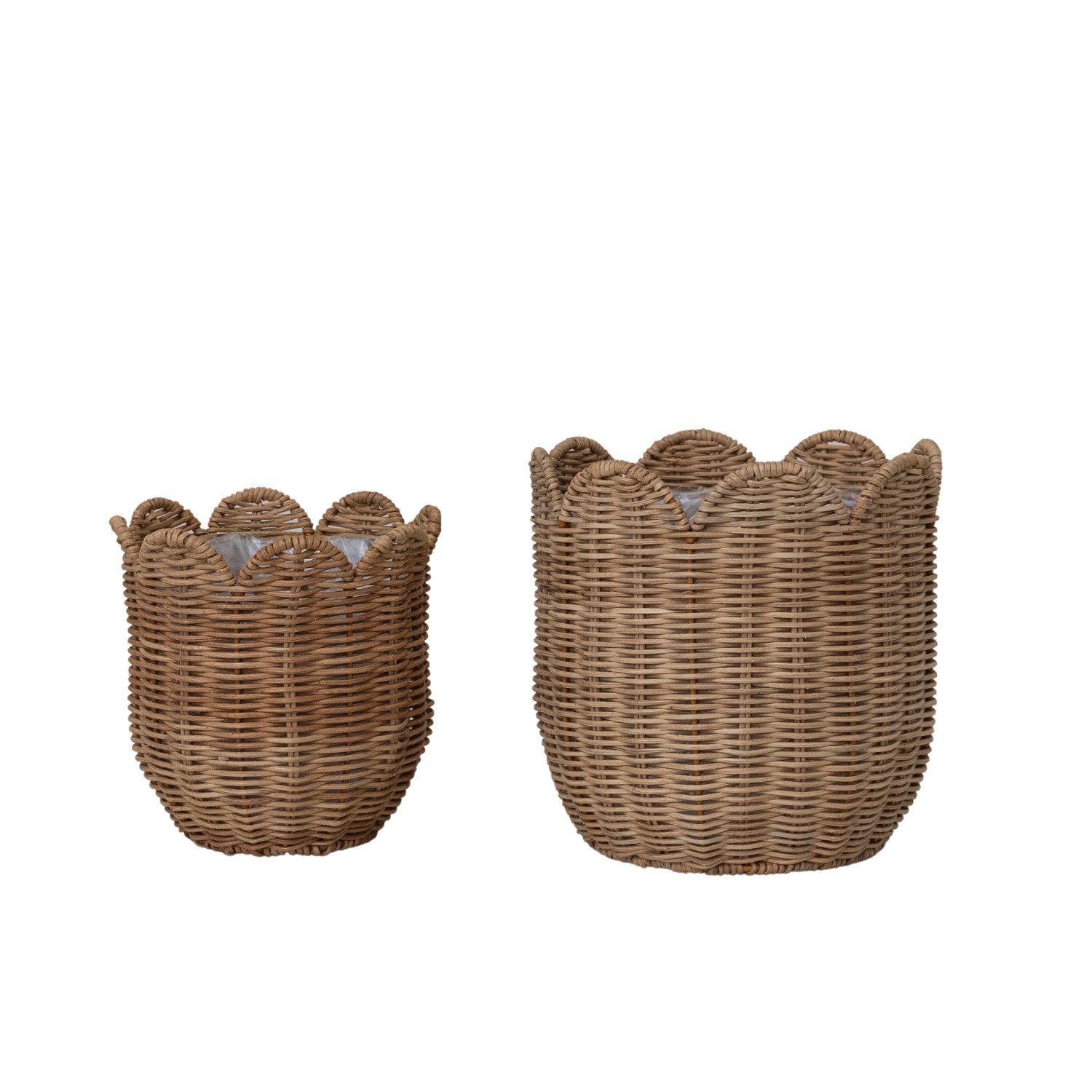 Hand-Woven Rattan Scalloped Planter