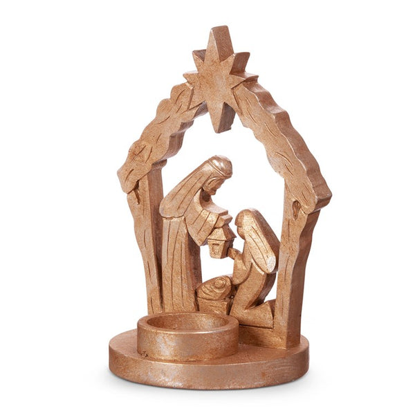 Vintage Gold Nativity w/Candle Holder