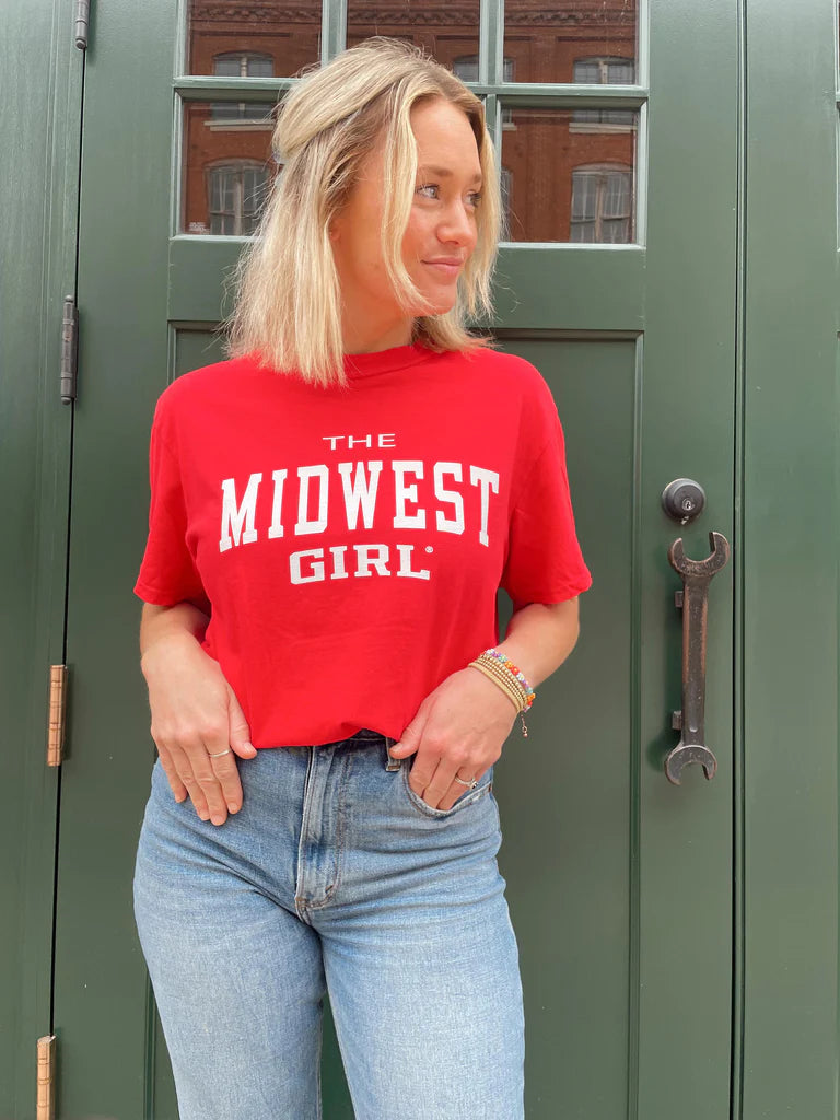 The Midwest Girl College Tee-Red