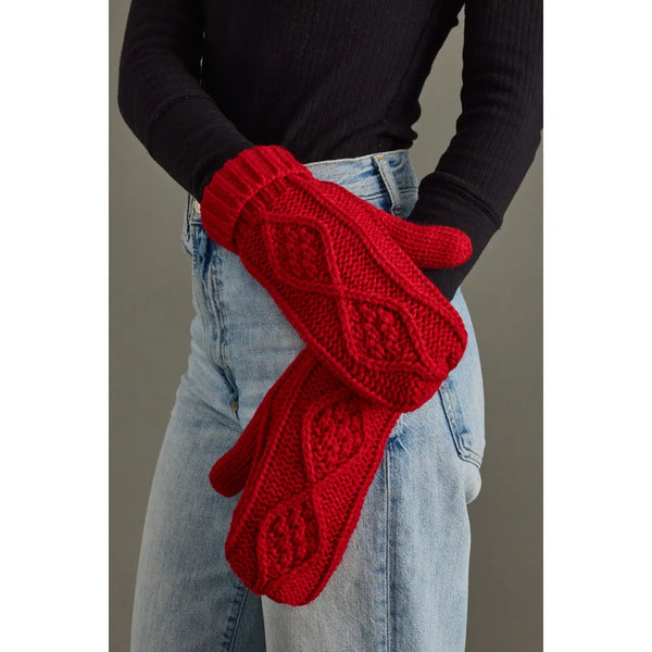 Red Cable Knit Mittens