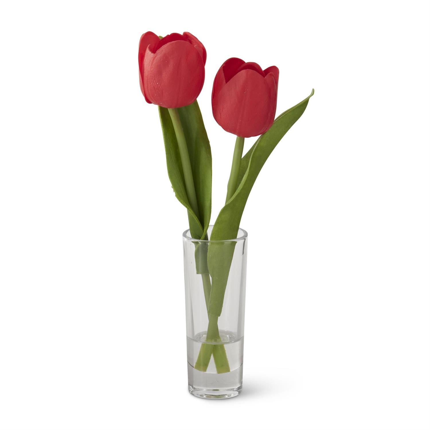 8.5" Real Touch Double Tulip in Premade Glass Vase