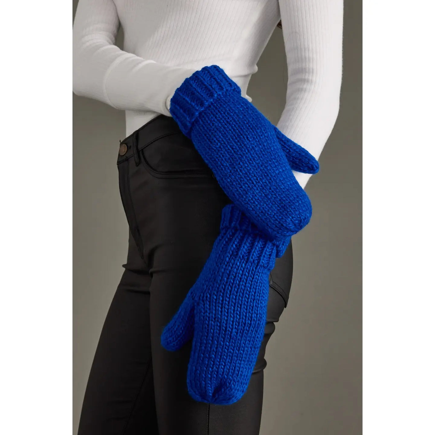 Royal Blue Cuffed Knit Mittens