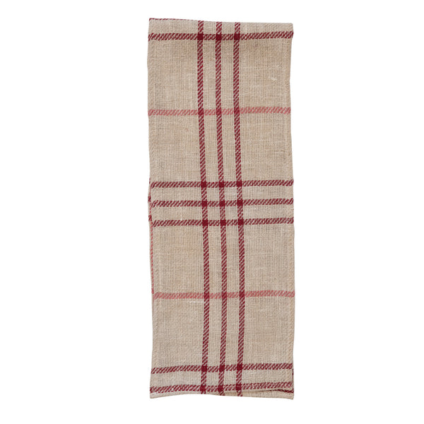 Woven Jute Table Runner- Red & Pink Plaid