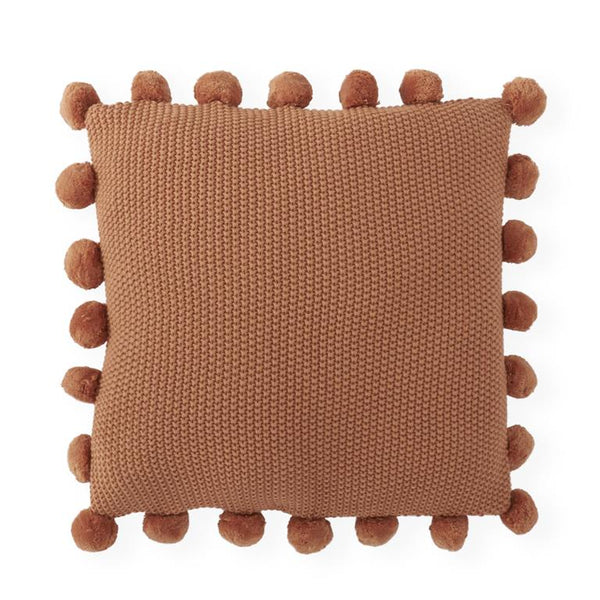 Rust Moss Stitch Knit Pillow w/ Poms