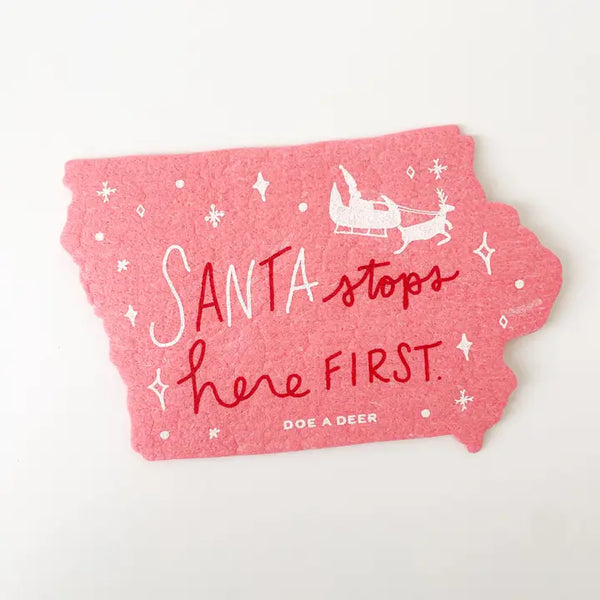 Santa Stops Here First - Swedish Dishcloth Doe A Deer