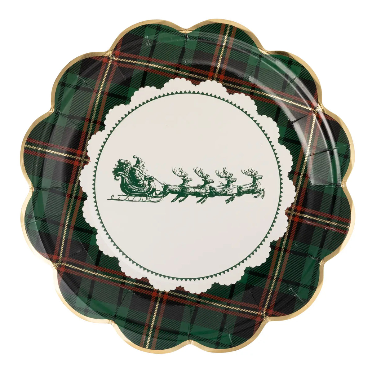 Plaid Santa Sleigh 9" Paper Dinner Plates