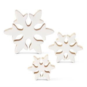 Wood Snowflakes w/White Enameled Front-3 sizes