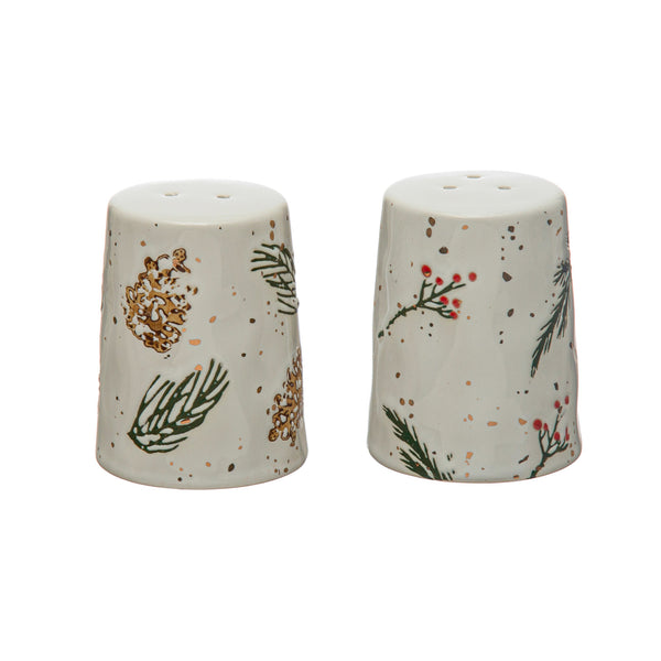 Stoneware Salt & Pepper Shakers- White, Green, & Gold