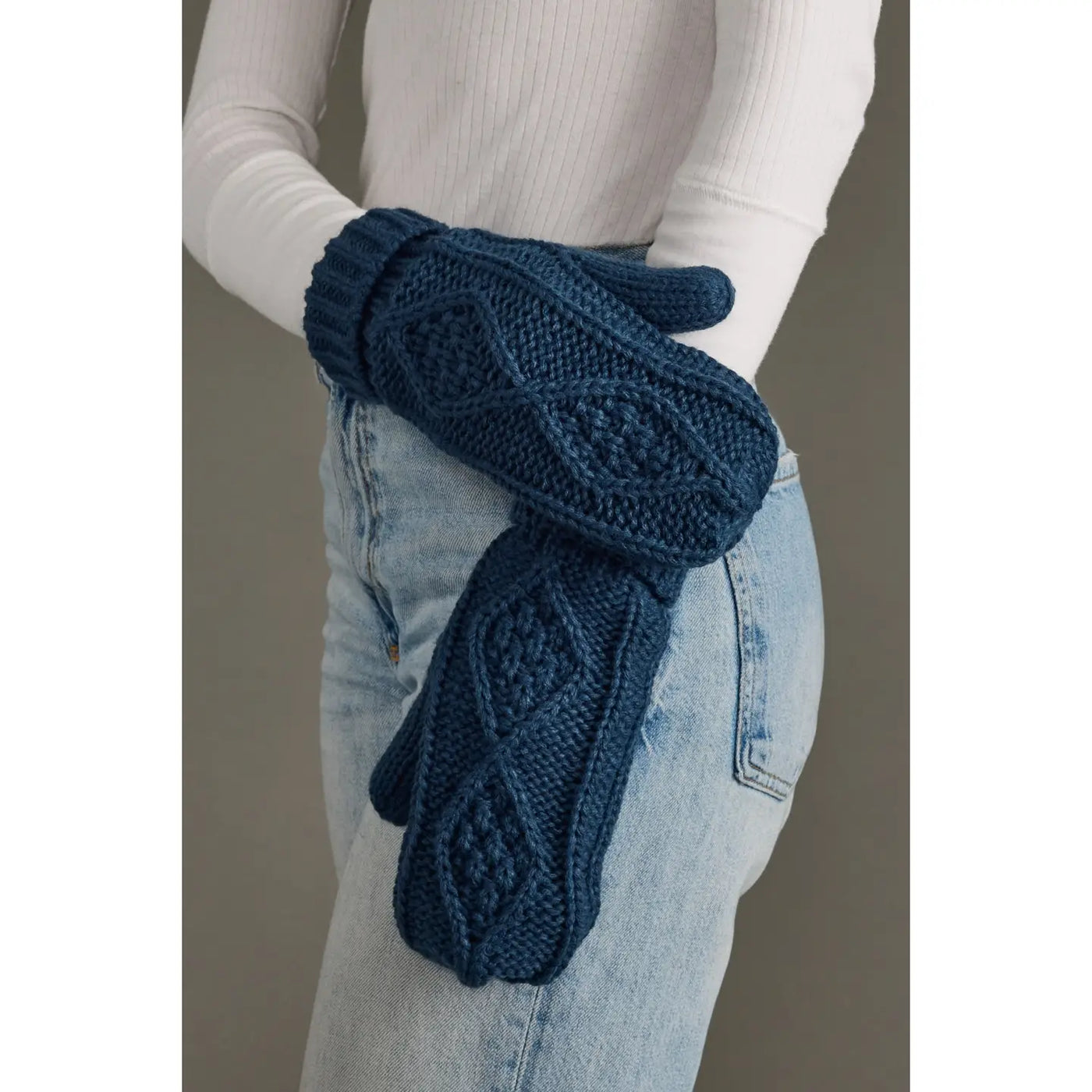 Steel Blue Cable Knit Mittens