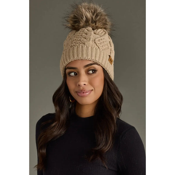 Taupe Cable Knit Pom Hat